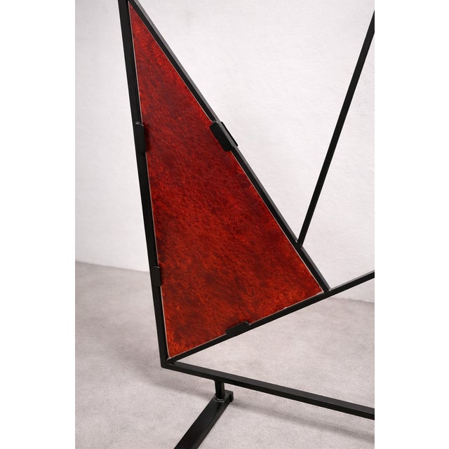 Metal Mid-Century Modern Geometric Room Divider with Textured Colored Glass, 1970s For Sale - Image 7 of 16