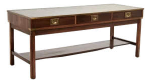 Vintage English Leather Top Campaign Style Low Console or Coffee Table