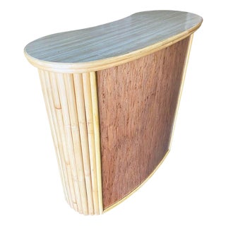Restored Mid-Century Vertically Stacked Curved Stacked Dry Rattan Bar For Sale