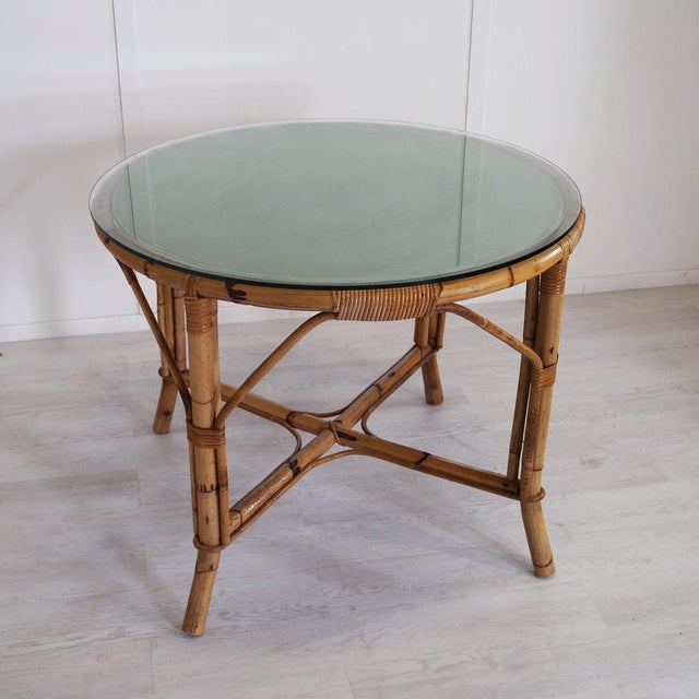 Wood Italian Bamboo Table with Glass Top, 1960s For Sale - Image 7 of 7