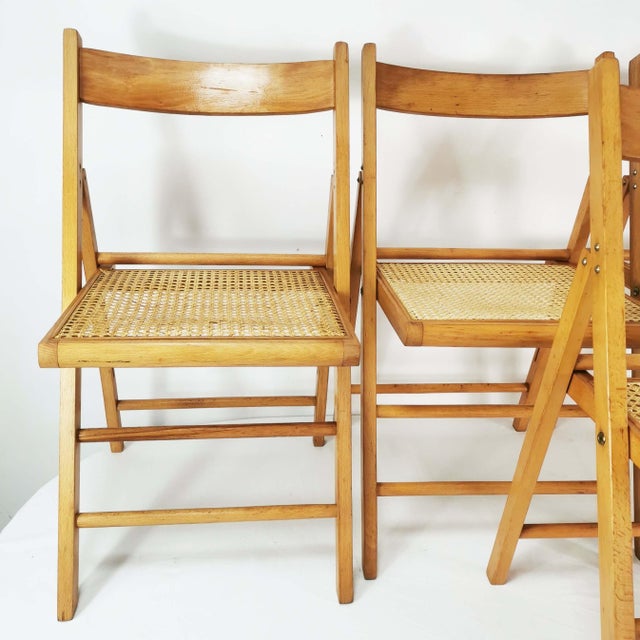 Brown Vintage Folding Chairs with Raffia, Germany, 1980s, Set of 5 For Sale - Image 8 of 16