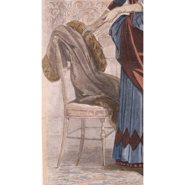 Pair 19th Century French Fashion Engravings in Walnut Frames For Sale - Image 10 of 17