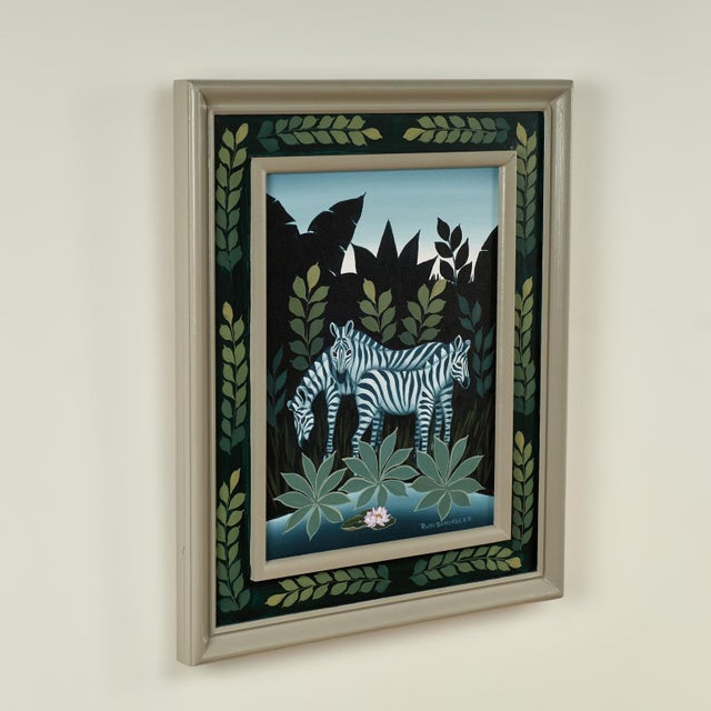 Mid-Century Modern Pair of Jungle Paintings With Animals by Ruth Schindler For Sale - Image 3 of 18