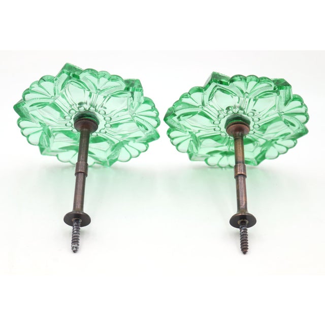 Pair of Vintage Floral Green Pressed Glass Curtain Tie Backs For Sale - Image 6 of 6