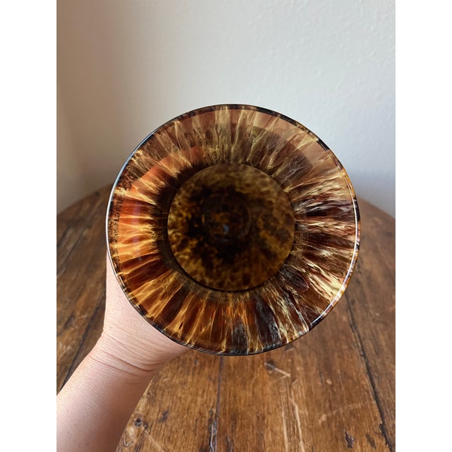 Murano Vintage Amber, Gold and Brown Tortoise Art Glass Vase in the Style of Murano For Sale - Image 4 of 9