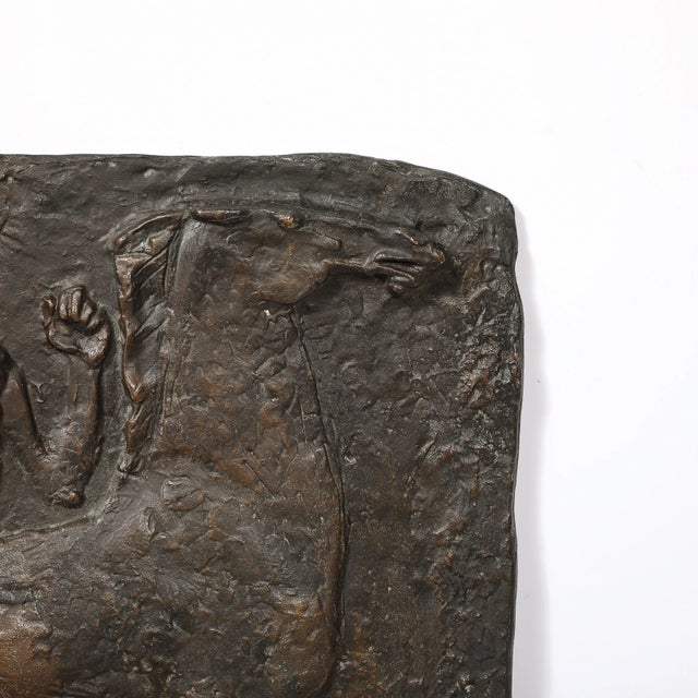 This stunning Mid-Century Modernist Equestrian Bronze Relief Plaque signed Franz Mikorey originates from Germany, C.1978....
