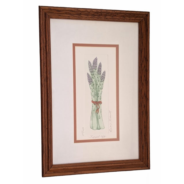 Farmhouse Vintage Original Asparagus Etching Framed and Signed For Sale - Image 3 of 6
