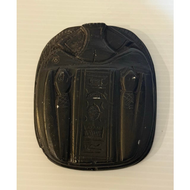 Vintage Egyptian Hand-Carved Black Serpentine Stone Scarab Plaque With Hieroglyphic Motifs For Sale - Image 12 of 12