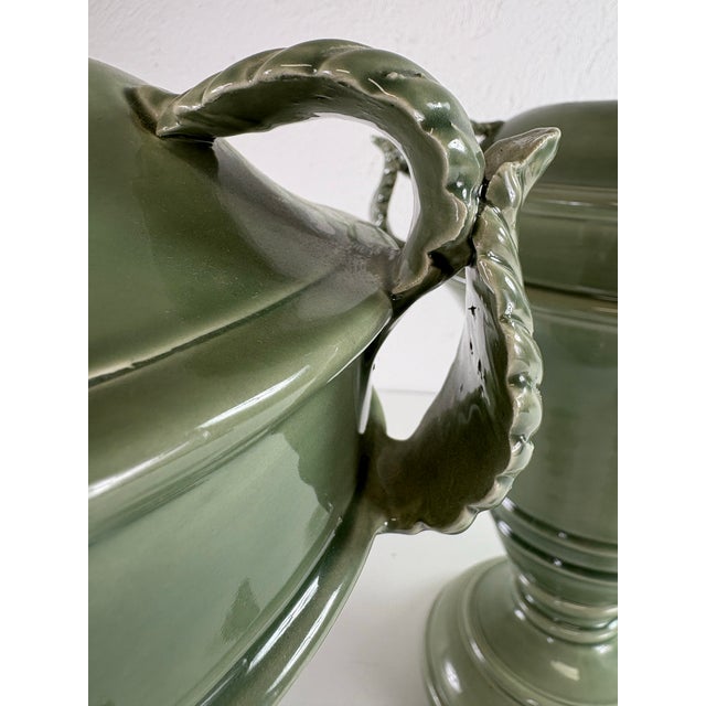 Global Views Global Views Italian Sage Green Large Terracotta Urns For Sale - Image 4 of 11