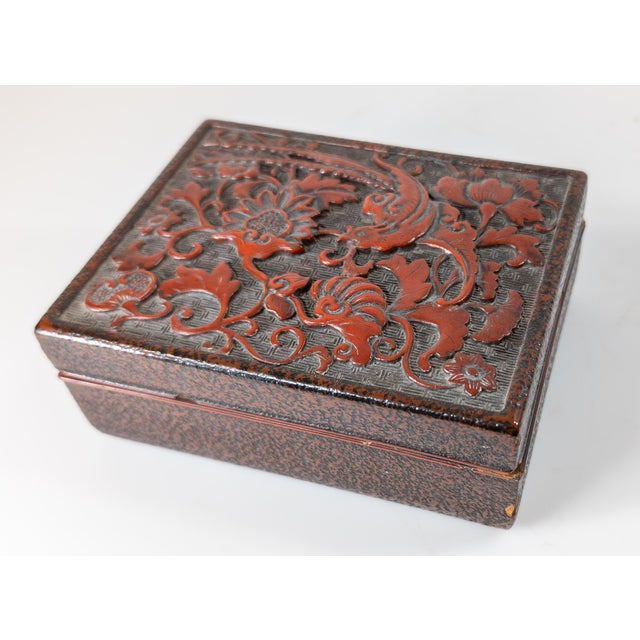 Japanese 20th Century Japanese Red Cinnabar Lacquer Trinket Box For Sale - Image 3 of 12