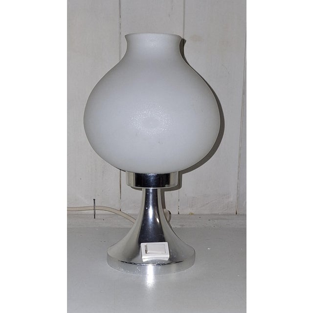 Vintage Bedside Lamp with Metal Base and Opaque White Glass Shade, 1970s, in Very Good conditions. Designed 1970 to 1979...