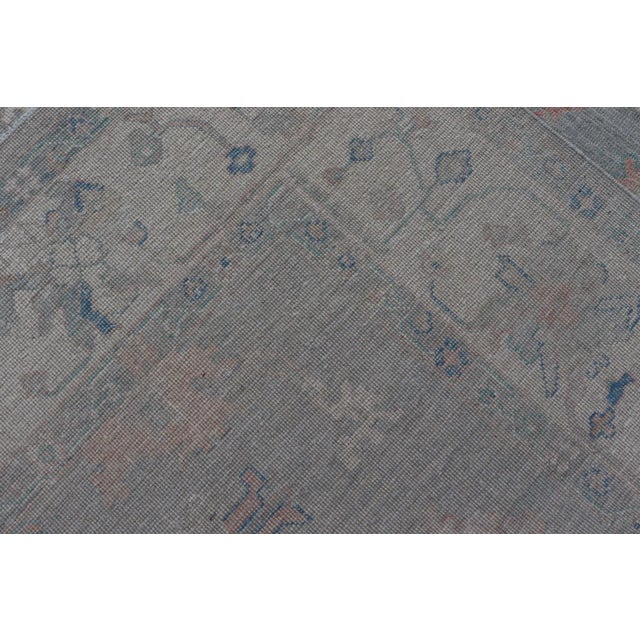 All Over Modern Floral Oushak With a Light Blue-Gray Field and Border With Color For Sale - Image 12 of 12