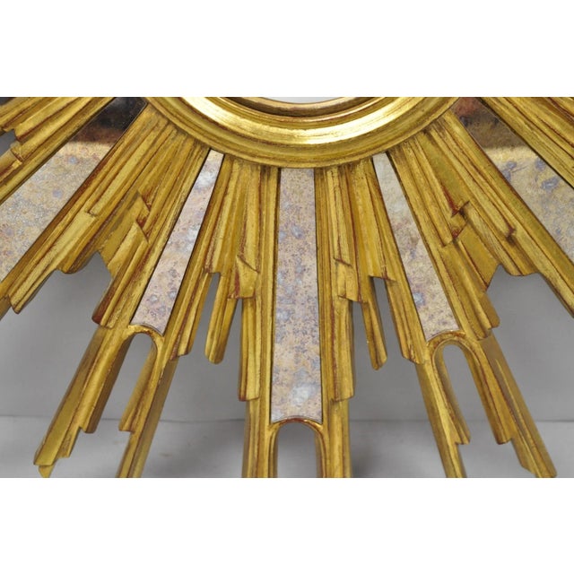 Glass Vintage Italian Hollywood Regency Gold Gilt Sunburst Convex Bullseye Wall Mirror For Sale - Image 7 of 15