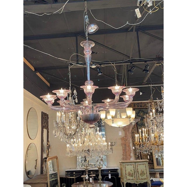 Modern Lavender Murano Glass 10 Arm Chandelier. For Sale In Dallas - Image 6 of 9
