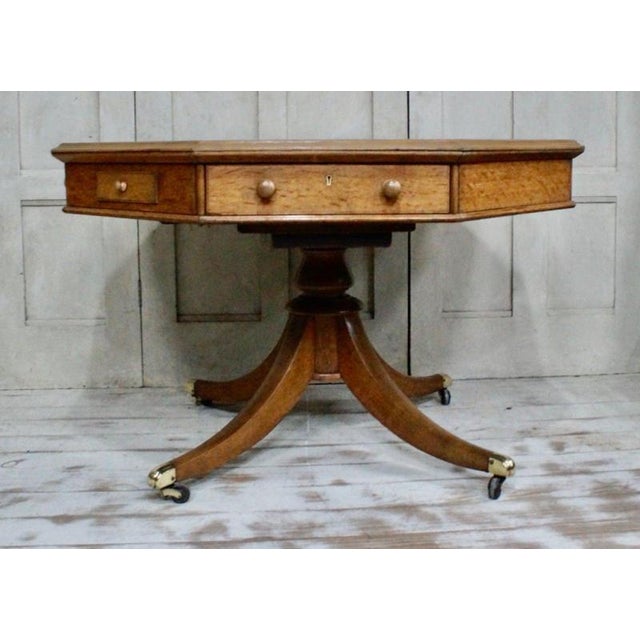 Hollywood Regency Antique Regency Octagonal English Oak Drum Table, 1810 For Sale - Image 3 of 10