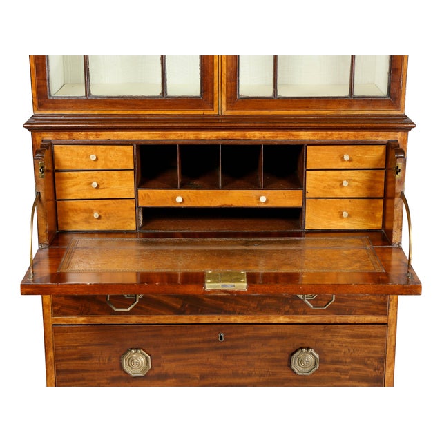 Brown George III Small Mahogany and Satinwood Secretaire For Sale - Image 8 of 13