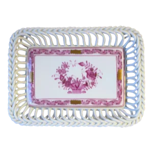 Herend White Porcelain Tray Dish Vide-Poche With Pink and Gold Detail