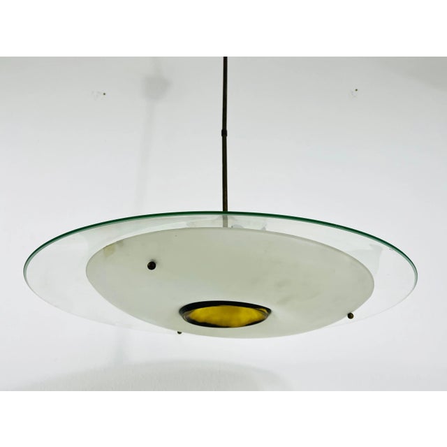Mid-Century Modern Italian Brass and Glass Pendant Lamp, 1950s For Sale - Image 6 of 13