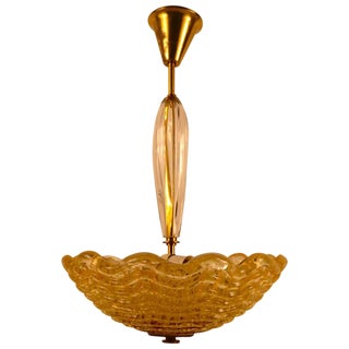 Art Deco Gold Glass Bowl Chandelier by Carl Fagerlund for Orrefors For Sale