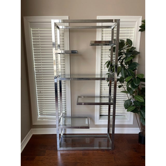 Vintage 1970's Romeo Rega Style Chrome and Glass Etagere Shelf For Sale - Image 12 of 12