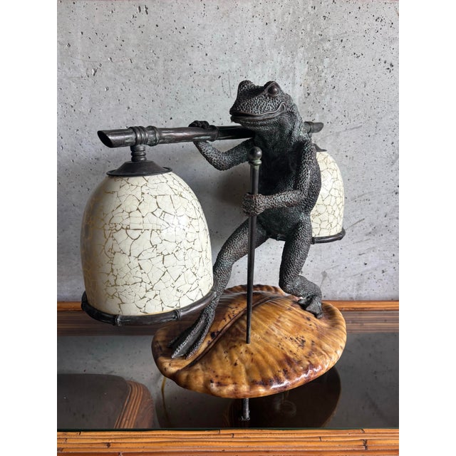 Maitland - Smith Vintage Maitland-Smith Bronze Frog Tessellated Penshell Table Lamp For Sale - Image 4 of 10