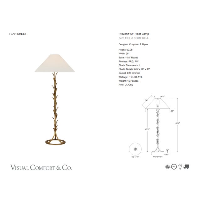 Chapman & Myers by Visual Comfort Signature Provenz 62" Floor Lamp in French Gild with Linen Shade Designer: Chapman &...
