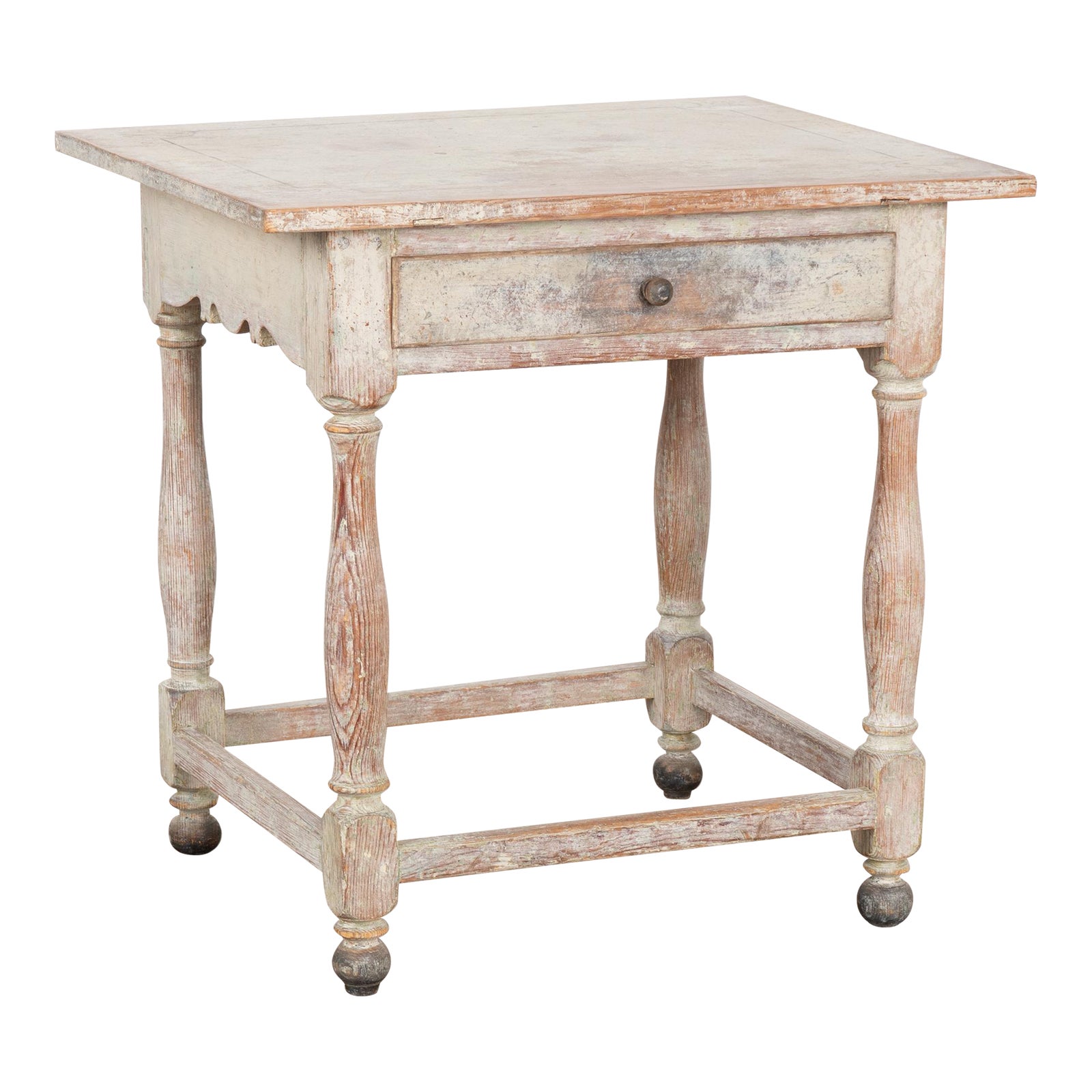 Original White Painted Side Table With Single Drawer, Sweden