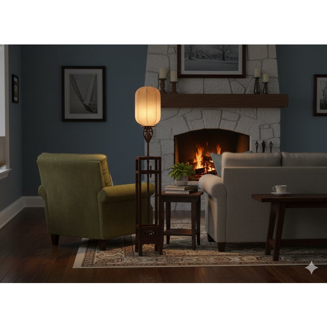 Vintage Chinese Brown Wood Floor Lamp With Simple Open Panel Base For Sale In San Francisco - Image 6 of 11