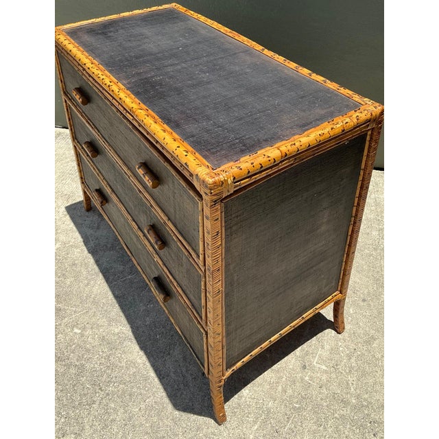 Vintage Rattan and Grasscloth Three-Drawer Dresser For Sale - Image 10 of 18