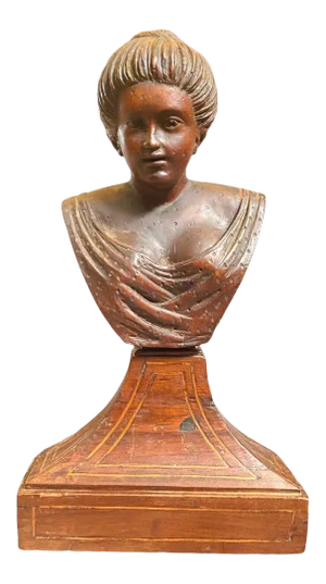19th Century Italian Wooden Sculpture of Woman's Bust With Purfled Base