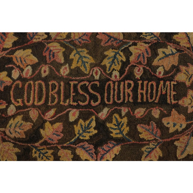 Rug & Kilim Antique Hooked Runner With “God Bless Our Home” Quote in Beige & Brown - Rug & Kilim For Sale - Image 4 of 8