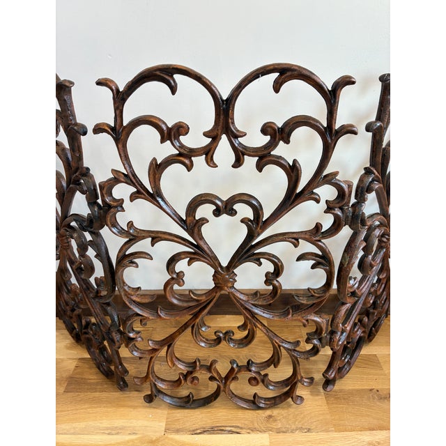 Vintage Ornate Spanish Style Cast Iron Fireplace Screen For Sale - Image 4 of 13