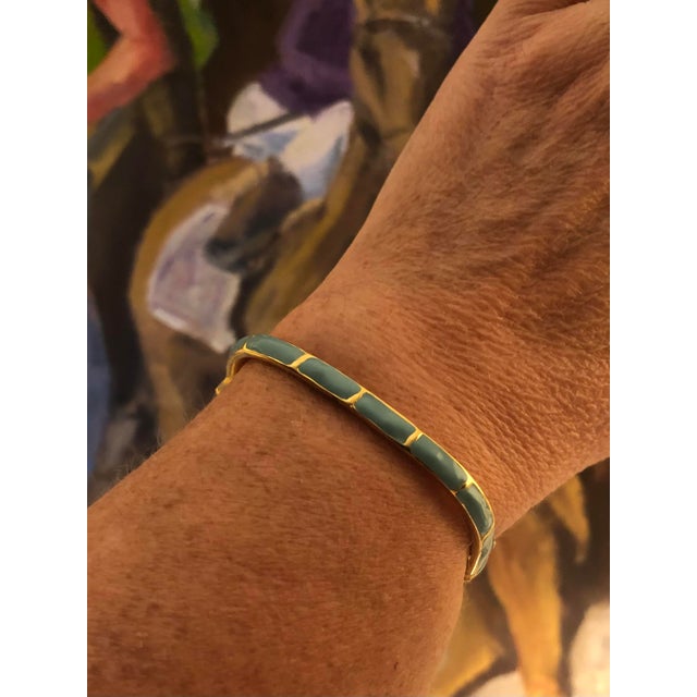 1970s 1970s Les Bernard Rectangular Gold Tone Turquoise Enamel Bangle For Sale - Image 5 of 12
