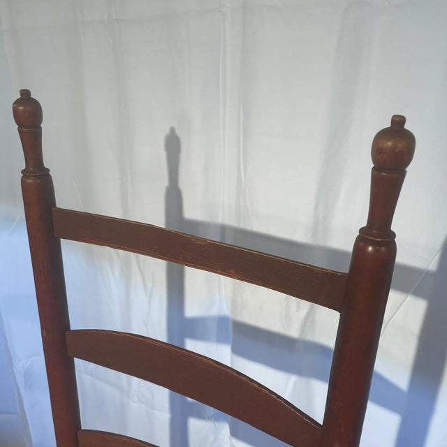 Red Mid 18th Century Early American Red Painted Cane Seat Ladder Back Chair For Sale - Image 8 of 12