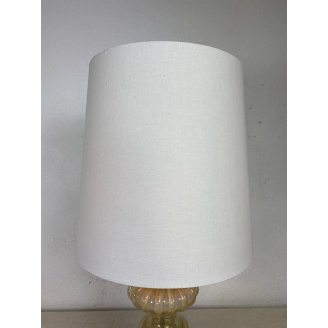 1950s Mid Century Italian Marano 24 Karat Gold Fleck Lamp Over Opalescent White Cased Glass by Barovier & Toso For Sale - Image 5 of 13