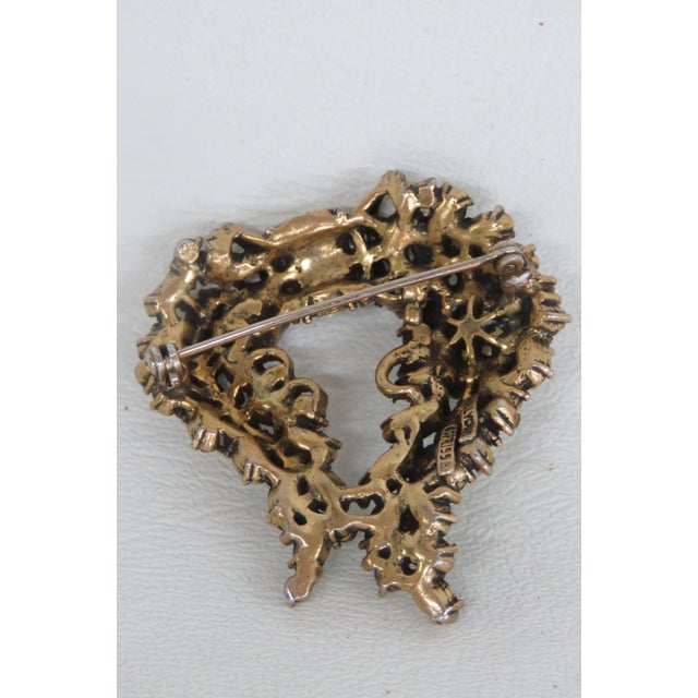 Hollycraft Floral Spring Series 1950s Metal Pin Brooch Green Rhinestones 5196b For Sale - Image 11 of 14