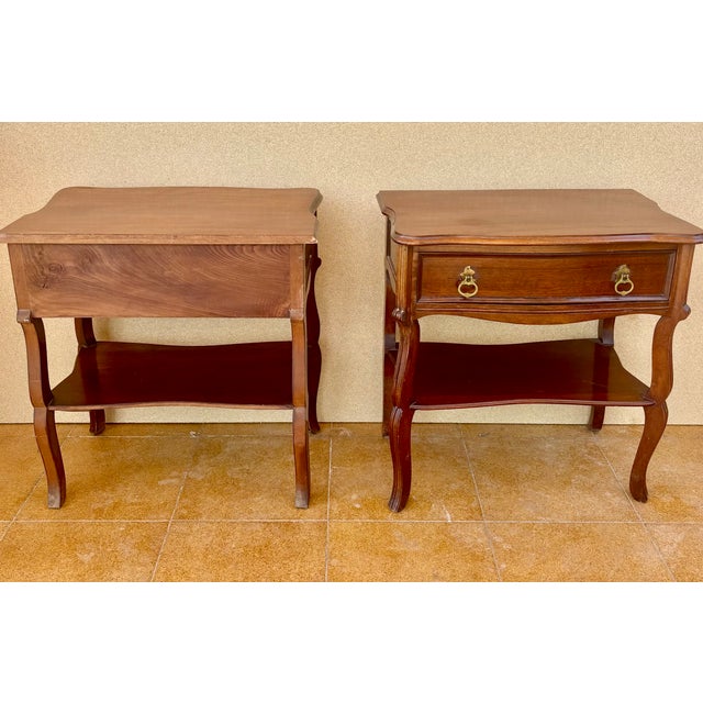 Pair of Spanish Wood Bedside Tables With Drawers and Lower Shelves, 1940s For Sale - Image 15 of 15