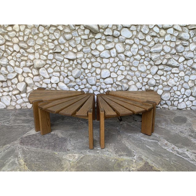 Brown Vintage Brutalist Oak Side Tables by Radboud Dittmann for Dittmann & Co., Netherlands, 1970s, Set of 4 For Sale - Image 8 of 17