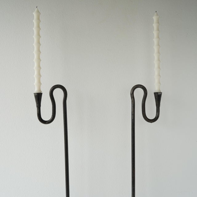 Contemporary Sculptural Mid 20th Century Wrought Iron Forged Candle Holders For Sale - Image 3 of 16