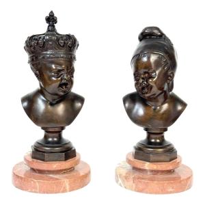 Pair Bronze Busts: "The Fallen King & Laughing Revolutionary, After Carpeaux
