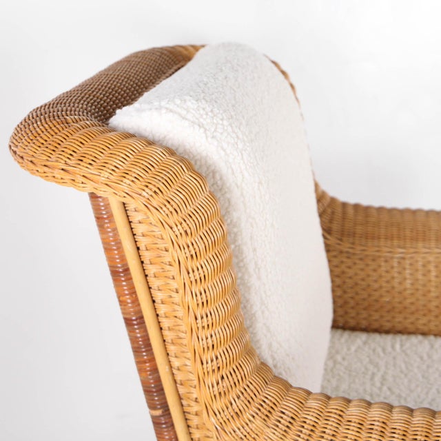 Set of Wicker Bergere Armchair and Ottoman, 1970s For Sale - Image 4 of 17