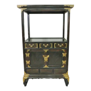 Antique Chinese Solid Wood Brass Butterfly Bar Cabinet
