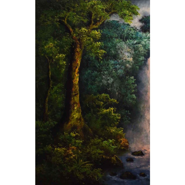 Rustic 1990s Jungle Cascade Oil on Canvas For Sale - Image 3 of 3