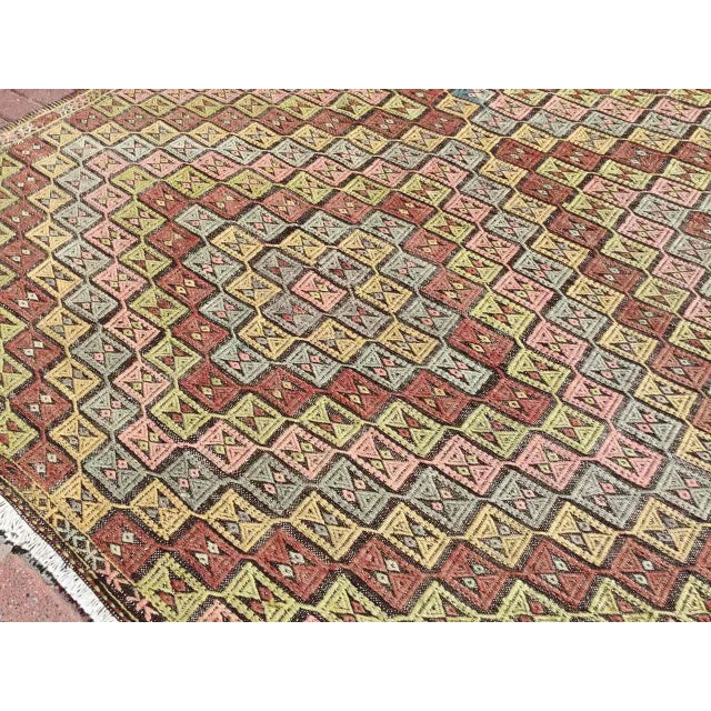 1960s Vintage Pale Turkish Kilim Rug - 82 " X 104" For Sale - Image 5 of 10