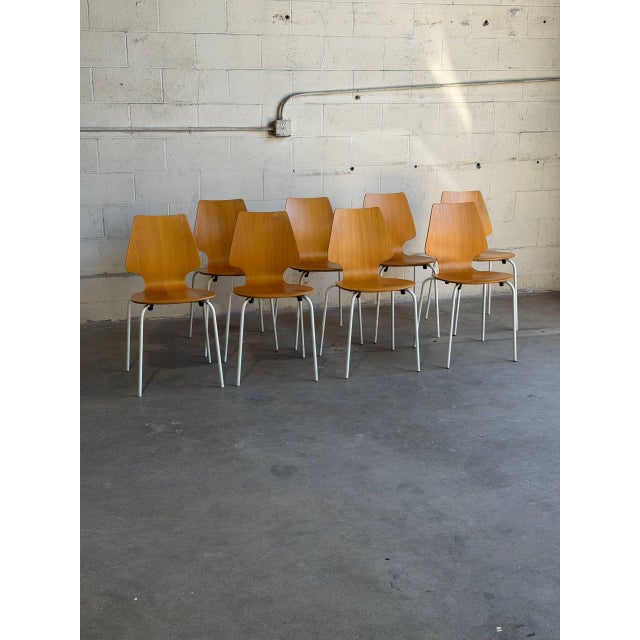 Mid-Century Modern Mid 20th Century Set of 8 Danish Modern Bentwood Dining Chairs White Metal Mid Century Chairs For Sale - Image 3 of 10