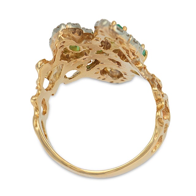 Vintage Emerald Diamond 14k Yellow Gold Cocktail Ring, Size 8.5 For Sale In Los Angeles - Image 6 of 6