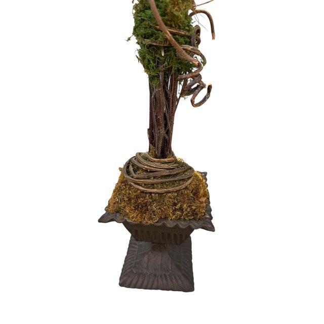 Vintage Natural Pheasant Feather Sculptural Arrangement on Metal Base Sculpture With Moss & Twisted Vine For Sale - Image 4 of 12