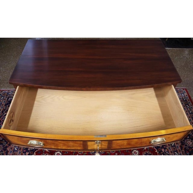 1990s 1990s Henkel Harris Mahogany & Flame Birch Inlaid Rogers Bowfront Dresser Chest For Sale - Image 5 of 17