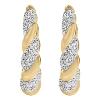 Gold Vermeil 1/10 Cttw Diamond Bold Rope Hoop Earrings, Pair For Sale