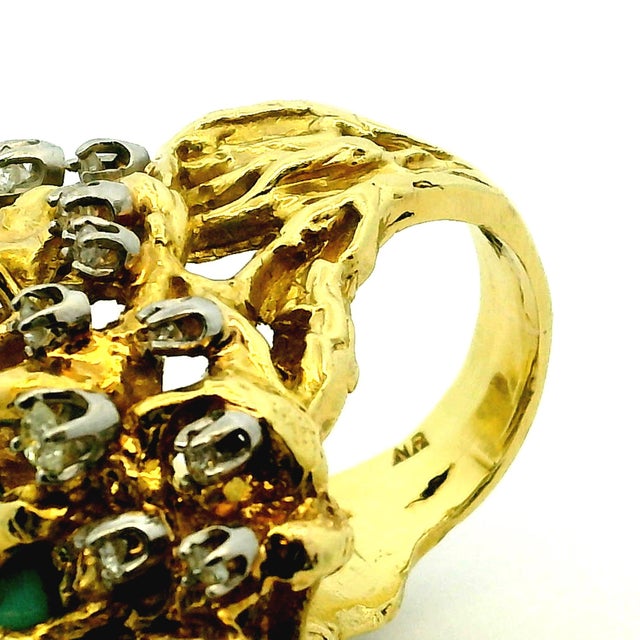 1960s 18k Gold Turquoise and Diamond Freeform Cocktail Ring, Size 7.5 For Sale - Image 17 of 17